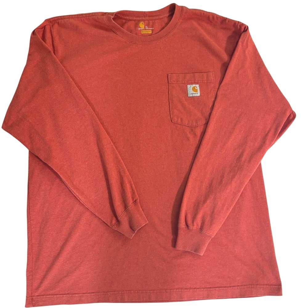 Carhartt K126-020 Mens XL Long Sleeve Pocket T-Shirt Heather Red Original Fit